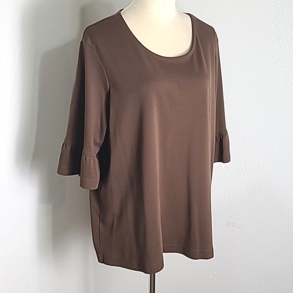 Blair Brown Top with 3/4 Ruffle Sleeves, Size 2X - Picture 2 of 8